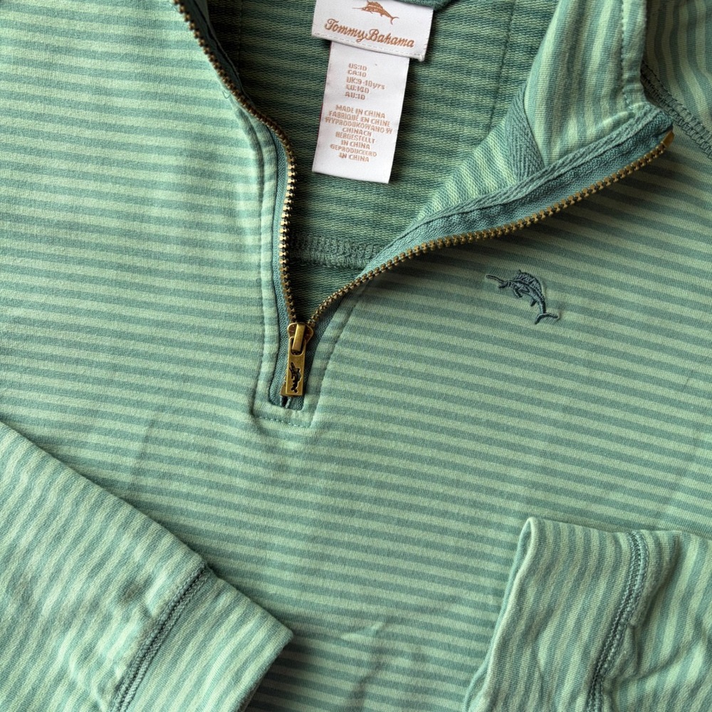 Tommy Bahama Kids Green Stripe‎ Quarter Zip Pullover Sweatshirt Size 10